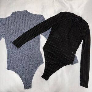 2 SHEIN bodysuits size XS blue black long sleeves‎